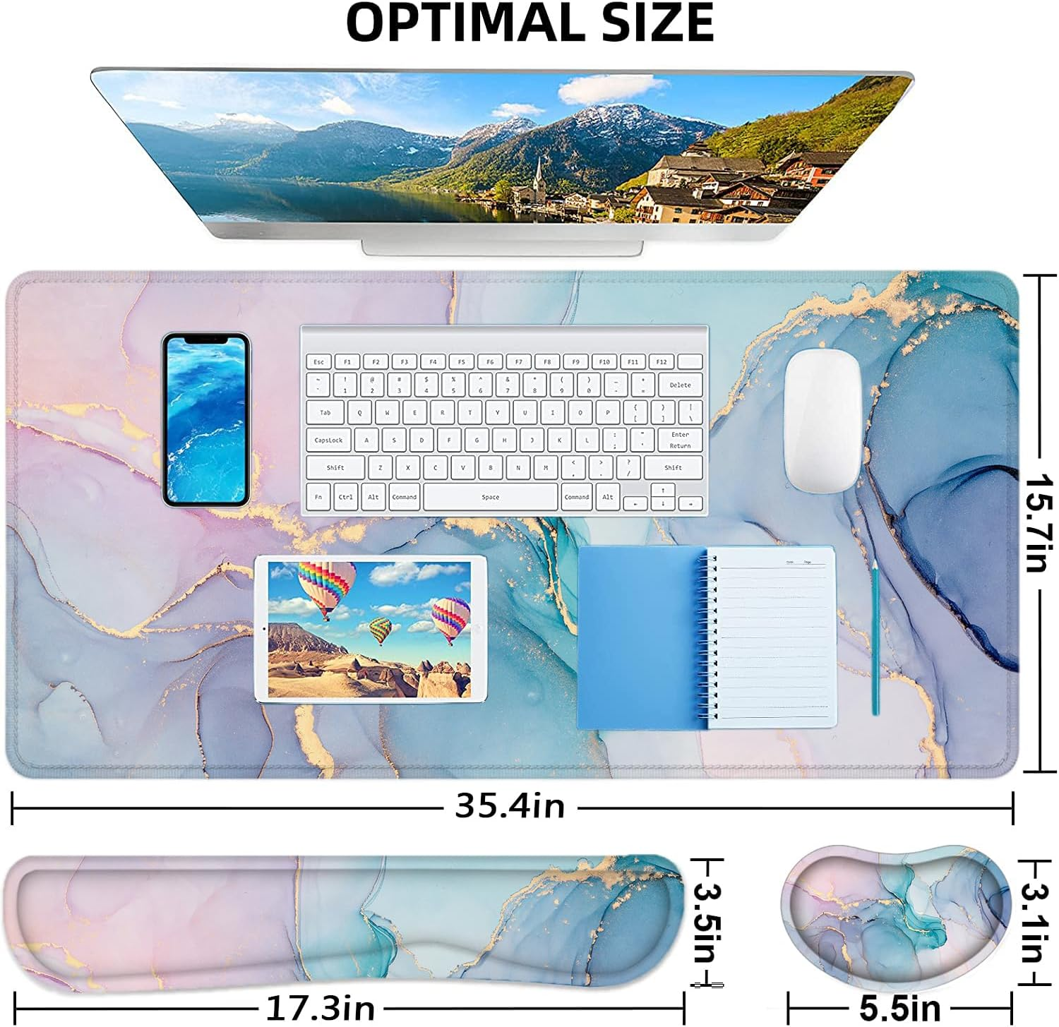 Desk Mat, Mouse Pad with Wrist Rest, 4-In-1 Large Mouse Pads for Desk, Ergonomic Mouse Pad and Keyboard Wrist Rest Gaming Keyboard Mat for Office, Home – תמונה 6