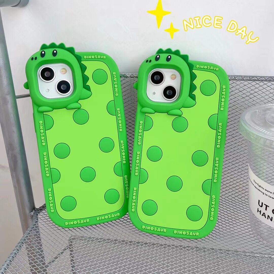 Polka Dots Green Little Dinosaur Silicone Phone Case Phone Case – תמונה 11