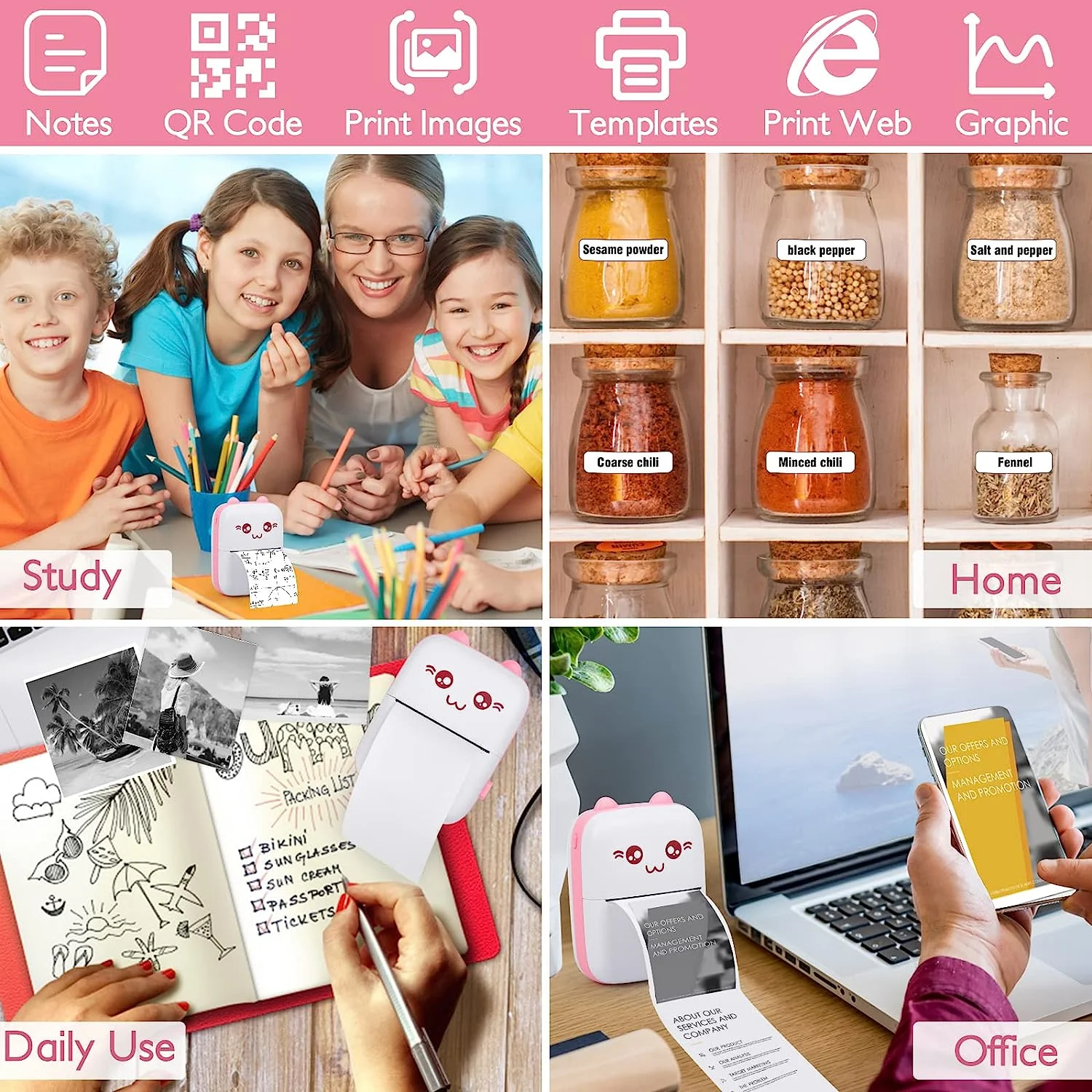 Mini Printer Portable, Pocket Thermal Printer, Wireless Bluetooth Printer Compatible with Ios Android for Picture Receipt Label Note Printing – תמונה 4