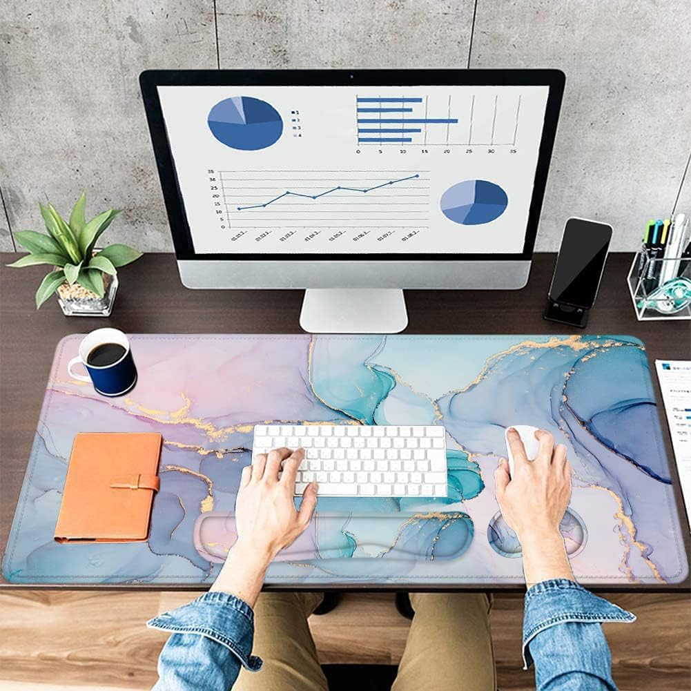 Desk Mat, Mouse Pad with Wrist Rest, 4-In-1 Large Mouse Pads for Desk, Ergonomic Mouse Pad and Keyboard Wrist Rest Gaming Keyboard Mat for Office, Home – תמונה 2