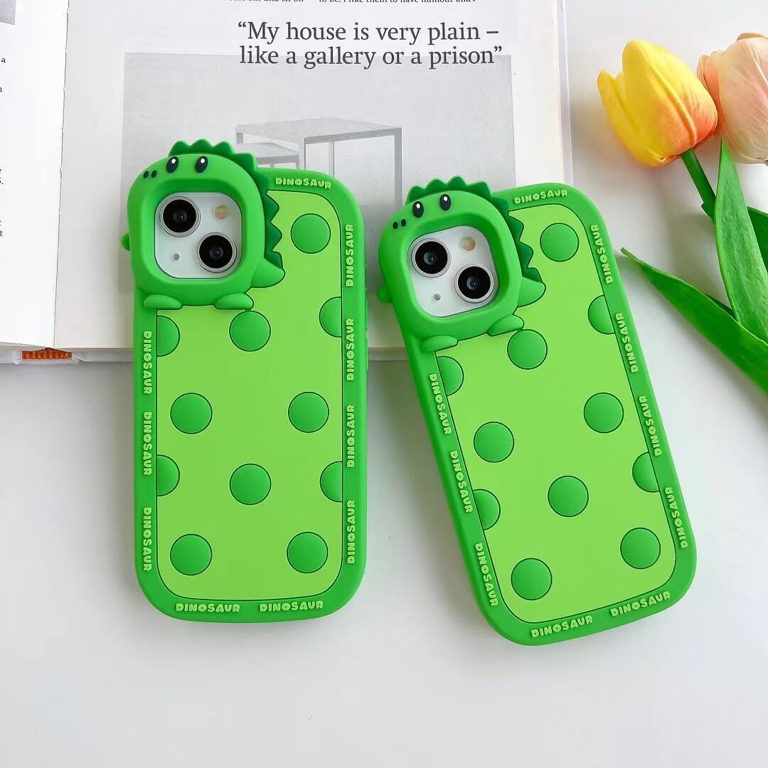 Polka Dots Green Little Dinosaur Silicone Phone Case Phone Case – תמונה 5