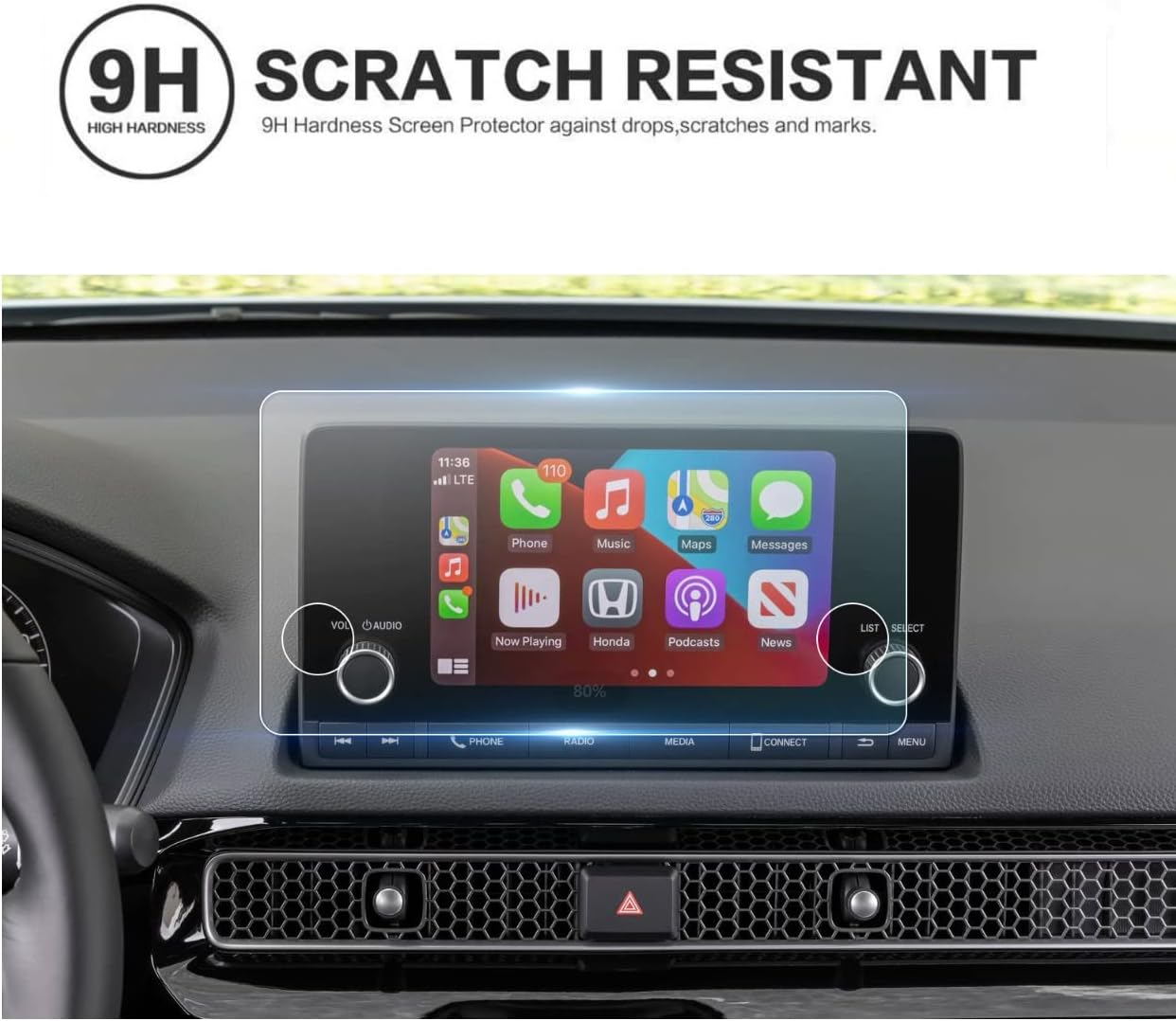 Screen Protector Compatible with 2022-2024 Civic,9H Hardness anti Scratch,Tempered Glass Screen Protector (7Inch) – תמונה 5