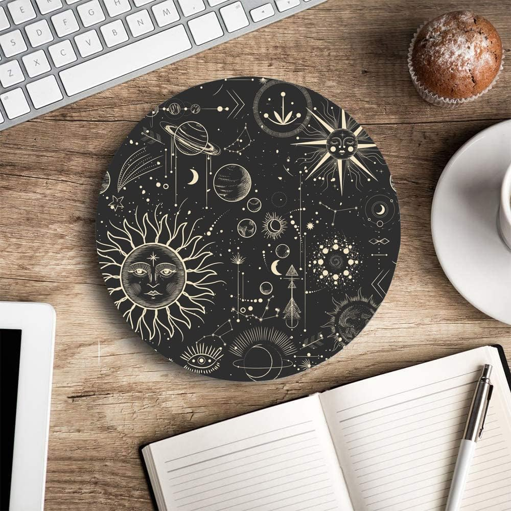 Round Mouse Pad, Celestial Pattern Sun and Moon Mouse Pad, Washable Gaming Mousepads with Lycra Cloth, Non-Slip Rubber Base Computer Small Mouse Pads for Wireless Mouse – תמונה 5