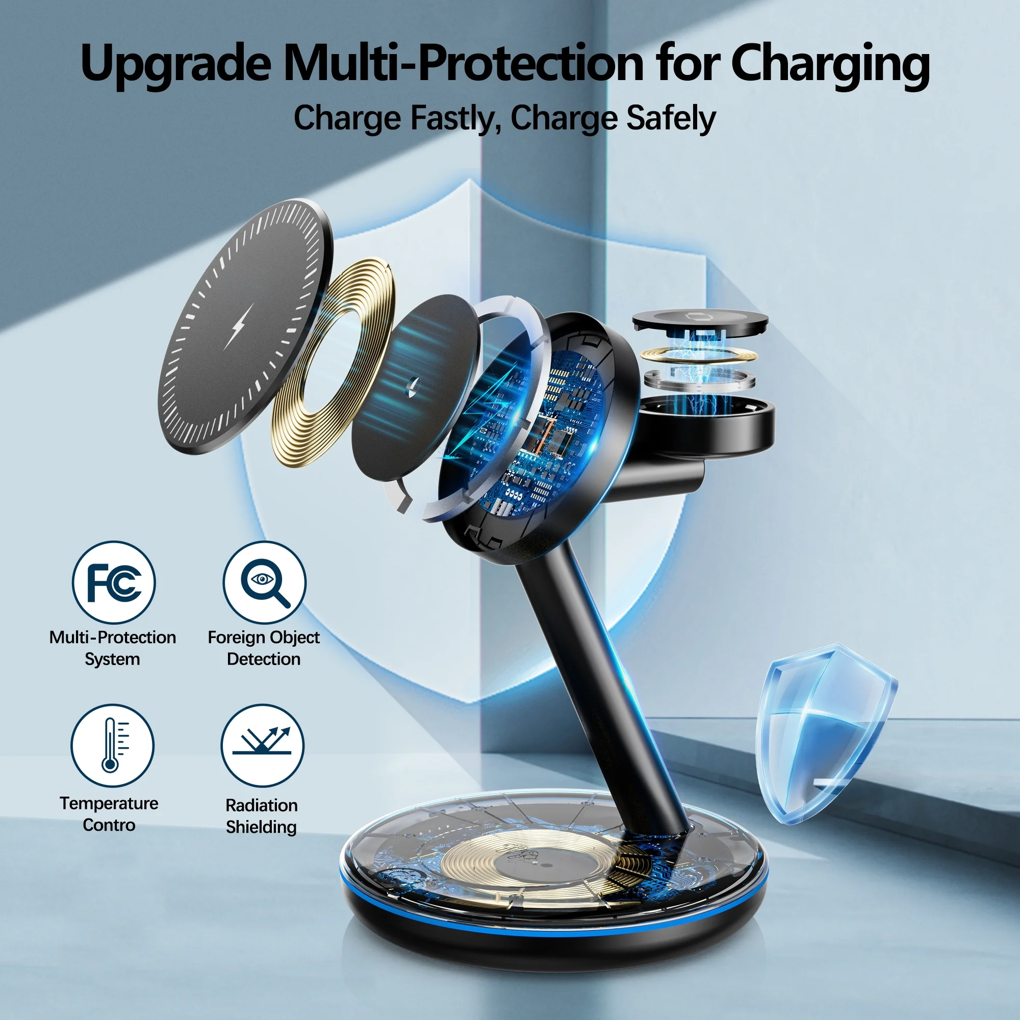 18W Magsafe Wireless Charger Docking Station for Iphone 15/14/13/12 Airpods Iwatch Ultra/8/7/Se/6/5/4/3/2 Wireless Charger Station Black – תמונה 4