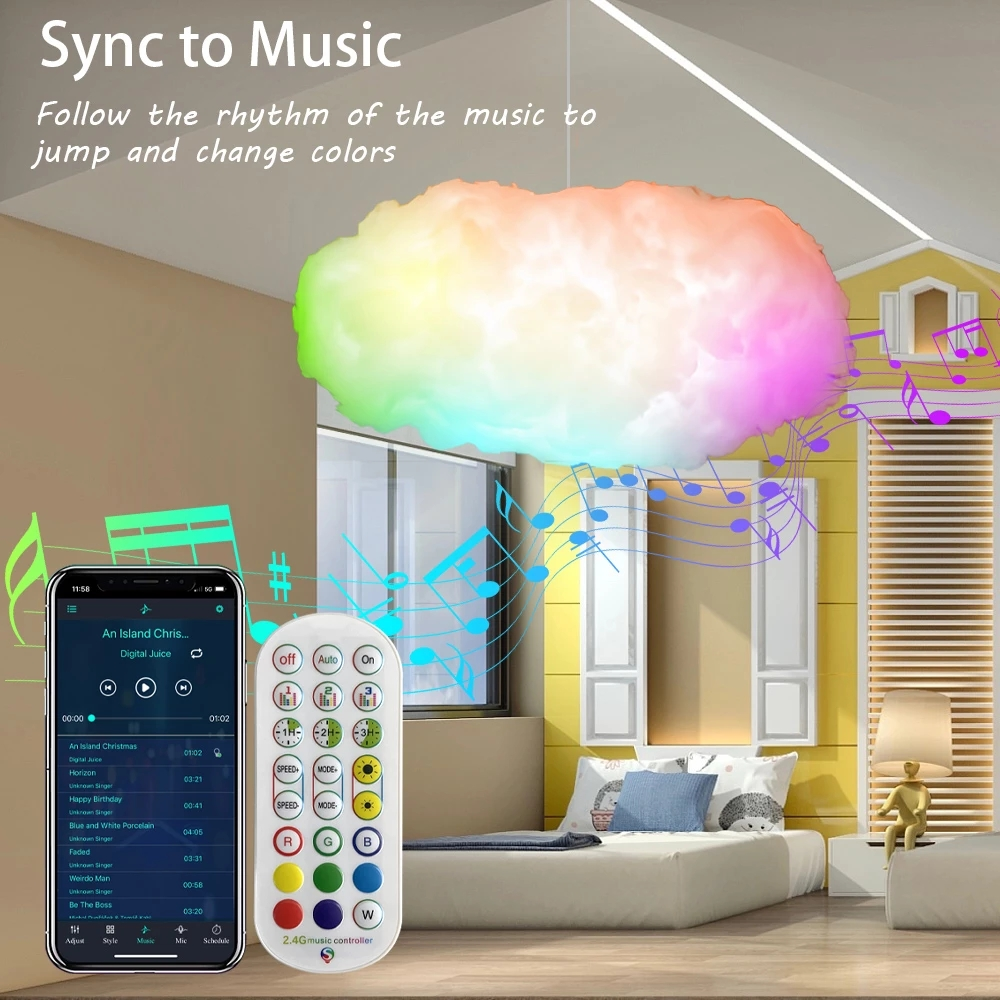 USB Cloud Light APP Control Music Synchronization 3D RGBIC Ambient Light Lightning Simulation Clouds Bedroom Room Light – תמונה 3