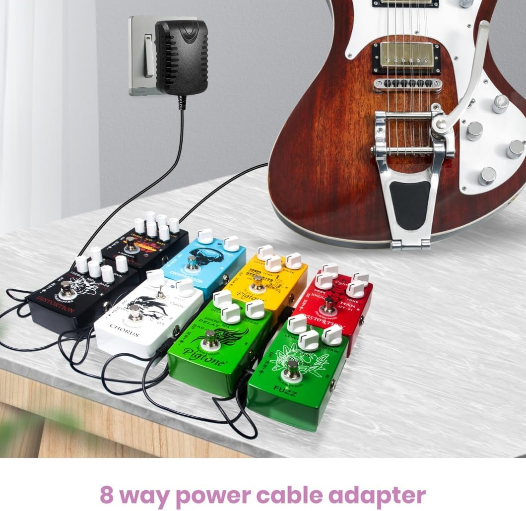 Guitar Pedal Power Supply Adapter 9V DC 1A Tip Negative 8 Way Daisy Chain Cables for Guitar Effect Pedal – תמונה 7