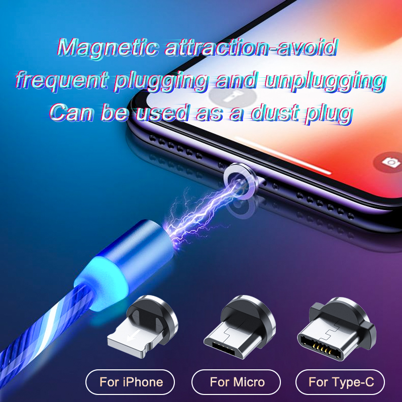 Magnetic Charging Cable Streamer Fast Charging Cable Lighting Micro USB Cable LED Magnet Charger Type-C Cable – תמונה 3