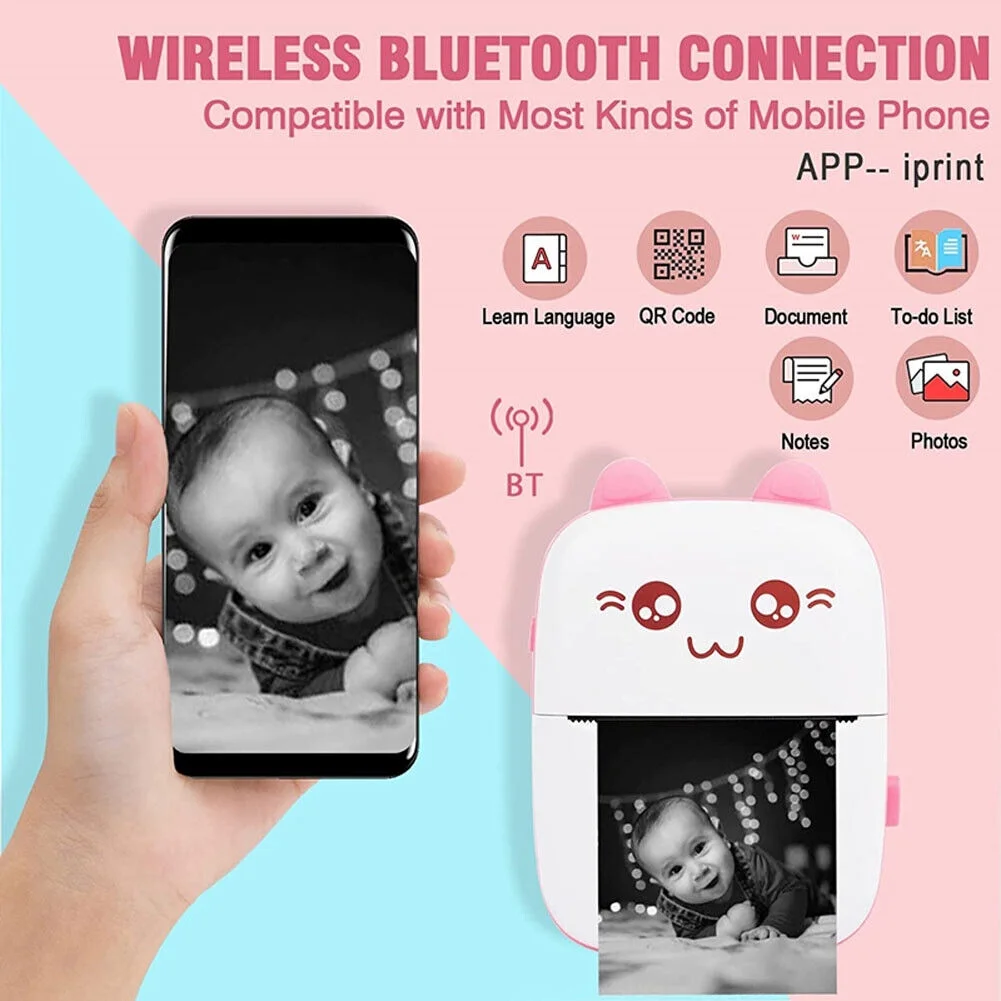Mini Printer Portable, Pocket Thermal Printer, Wireless Bluetooth Printer Compatible with Ios Android for Picture Receipt Label Note Printing – תמונה 2