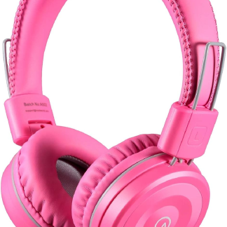Kids Headphones K22 Foldable Stereo Tangle-Free 5Ft Long Cord 3.5Mm Jack Plugin Wired On-Ear Headset for Ipad/Amazon Kindle Fire/Girls/School/Laptop/Travel/Plane/Tablet Flamingopink