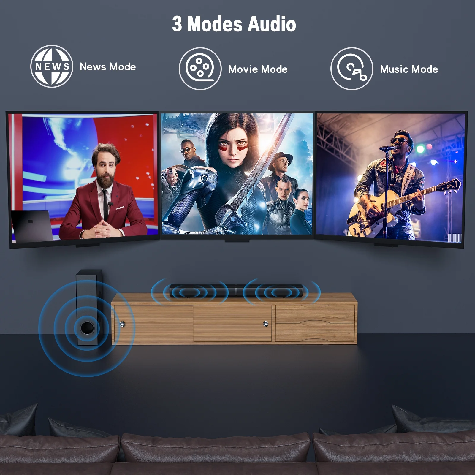 4.1Ch Sound Bar with Subwoofer, 120W Separable Sound Bar for TV, 2-In-1 Detachable Sound Bar with Usb/Aux/Coaxial/Optical/Hdmi/Bluetooth – תמונה 5