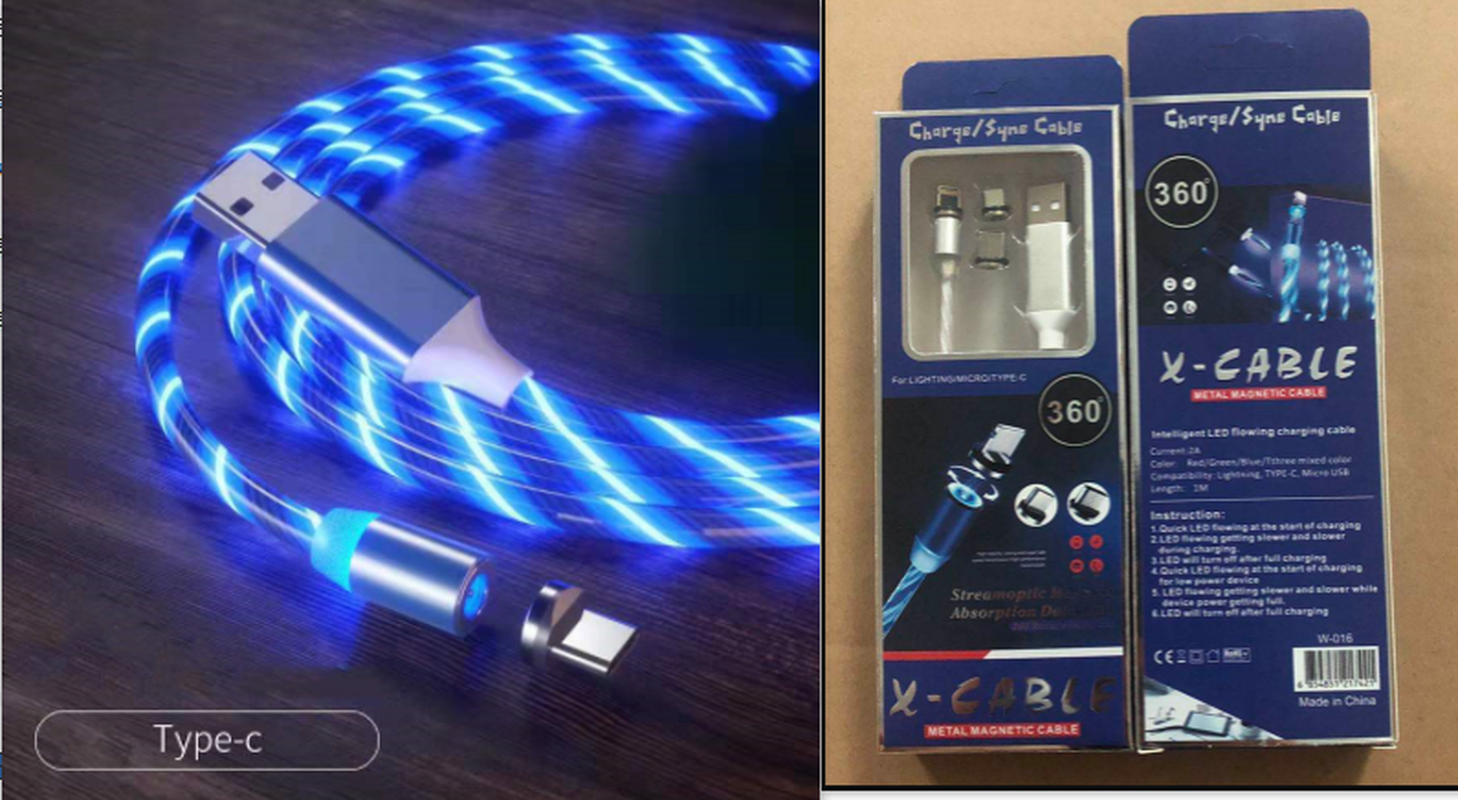 Magnetic Charging Cable Streamer Fast Charging Cable Lighting Micro USB Cable LED Magnet Charger Type-C Cable – תמונה 17