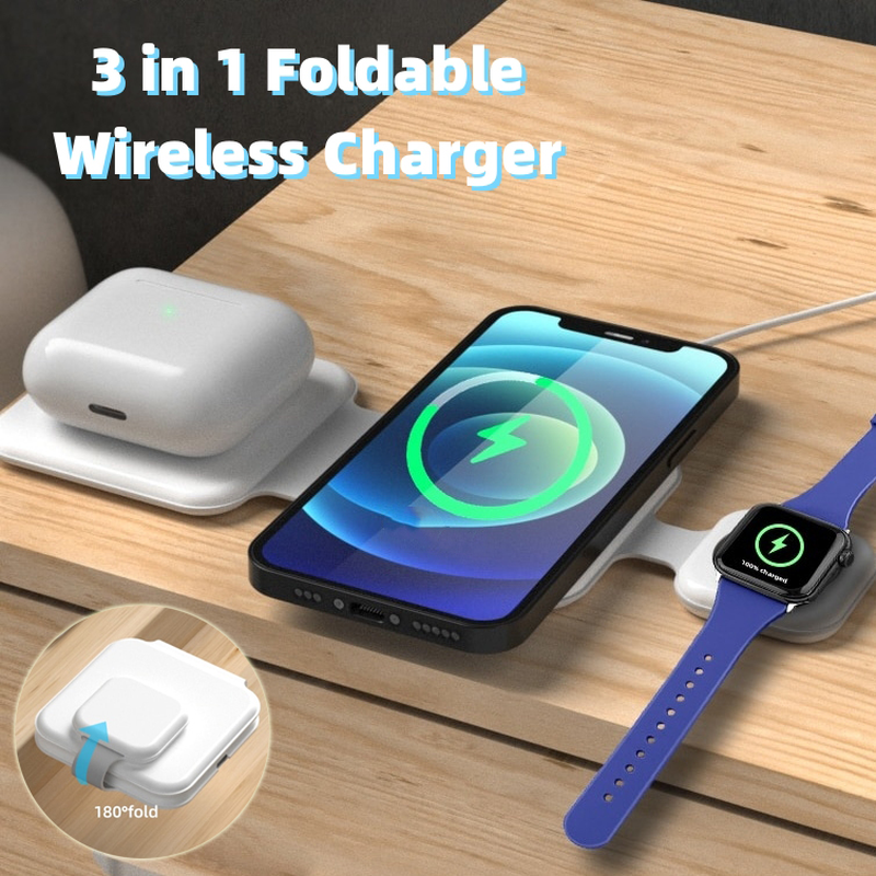 3 in 1 Magnetic Foldable Wireless Charger Charging Station Multi-Device Folding Cell Phone Wireless Charger Gadgets – תמונה 2