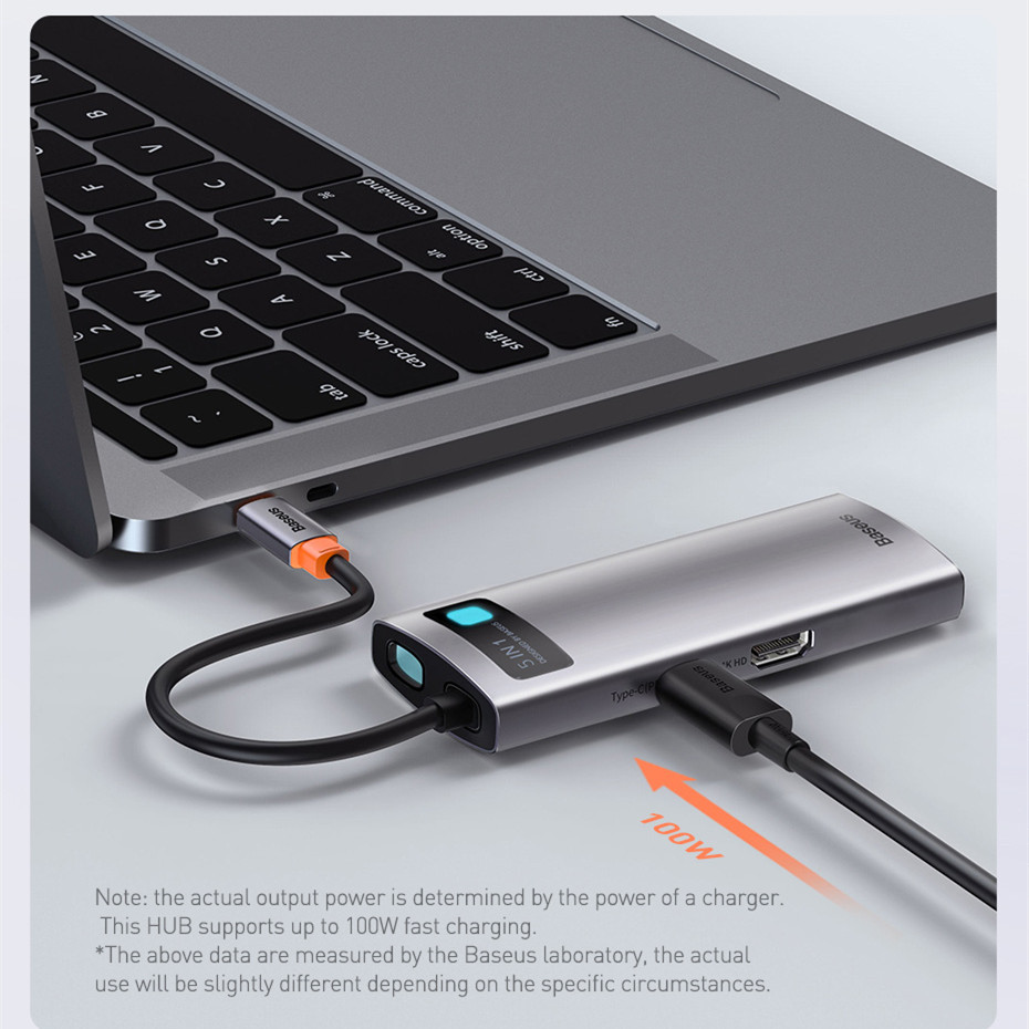 Baseus Metal Gleam Series 5 in 1 Multifunctional Type C HUB Docking Station Gray 30Hz Version – תמונה 2