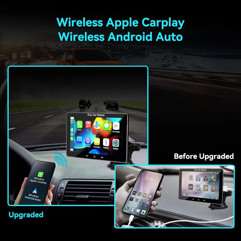 2023 Newest Portable Car Radio with Apple Carplay and Android Auto, Wireless Car Stereo 7" IPS Touchscreen with Bluetooth Hands-Free/Mirror Link/Siri Assistant, Windshield Mounted – תמונה 4