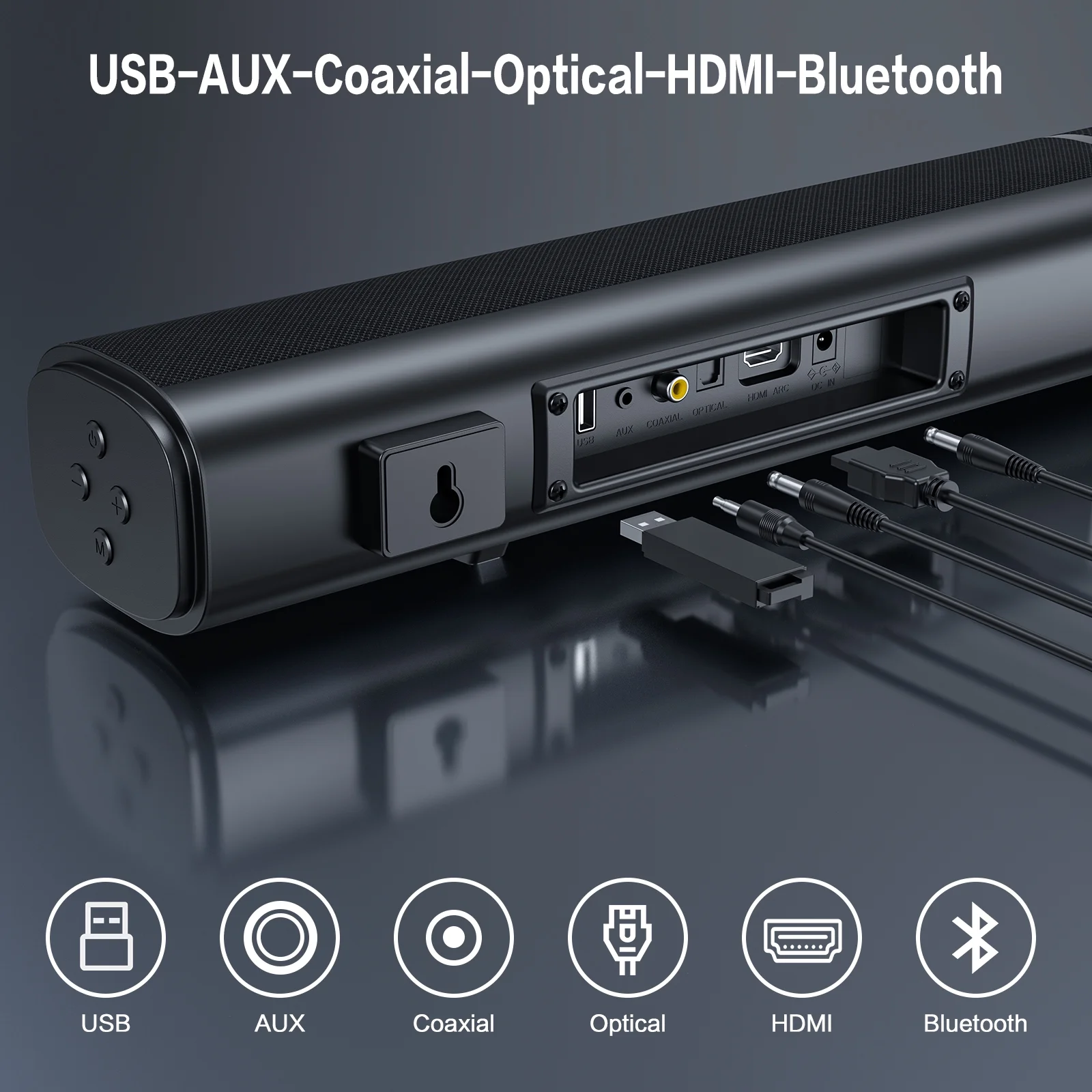 4.1Ch Sound Bar with Subwoofer, 120W Separable Sound Bar for TV, 2-In-1 Detachable Sound Bar with Usb/Aux/Coaxial/Optical/Hdmi/Bluetooth – תמונה 3