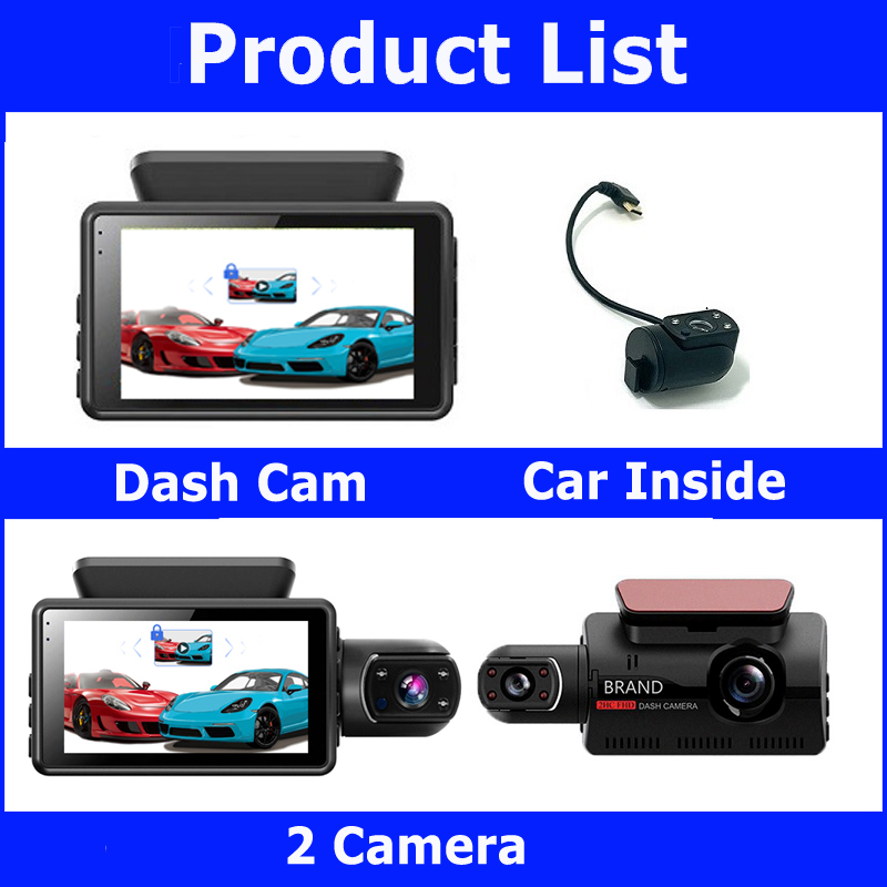 HD 1080P Driving Recorder 3 Inch Screen Car Front and Rear Dual Lenses – תמונה 3