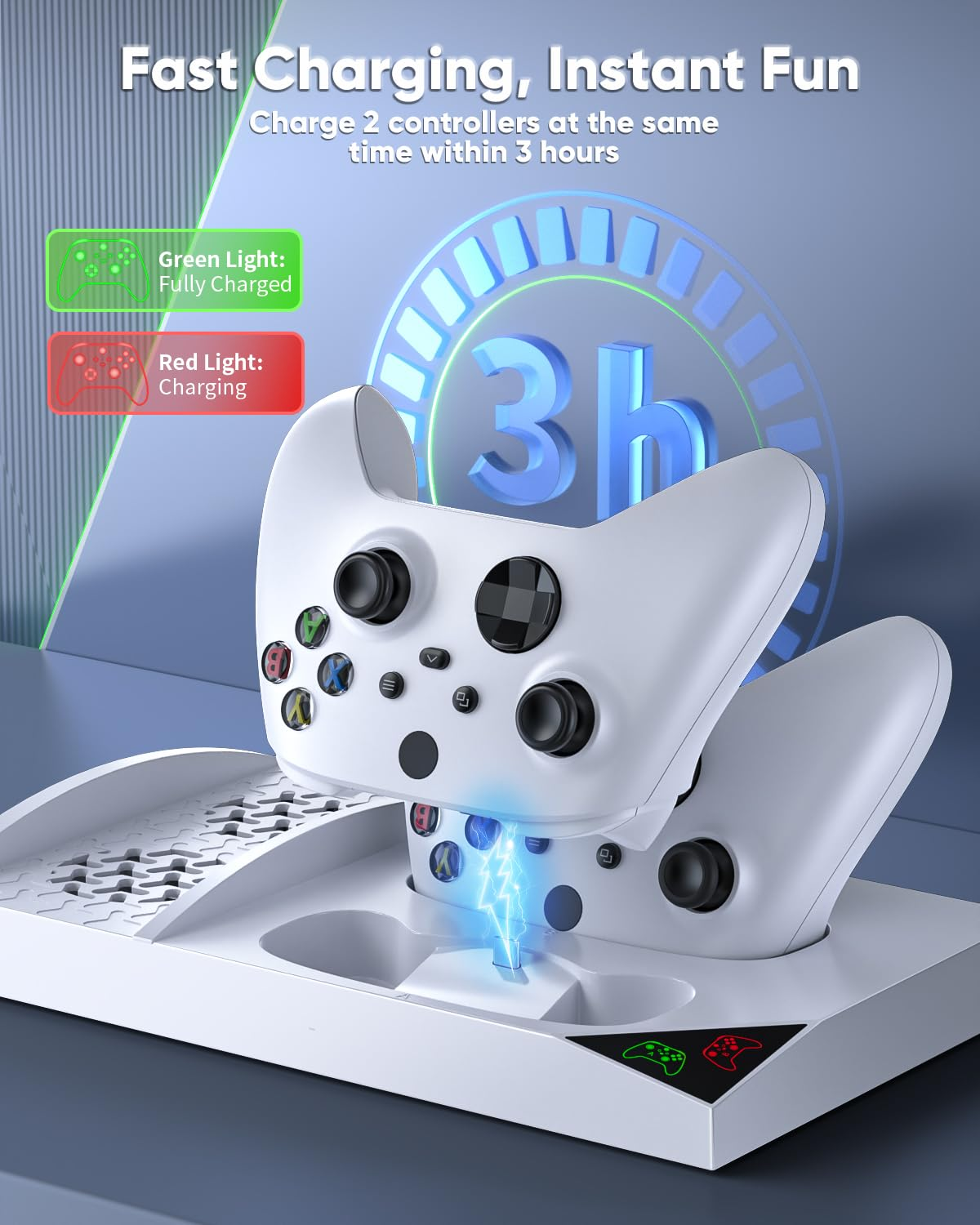 Charger Stand Cooling Fan for Xbox Series S Console/Controller,Dual Cooler System Charging Dock Accessories with 2*Rechargeable Battery,Earphone Mounts, Brackets&Stands for Xbox Series S Protectors – תמונה 3
