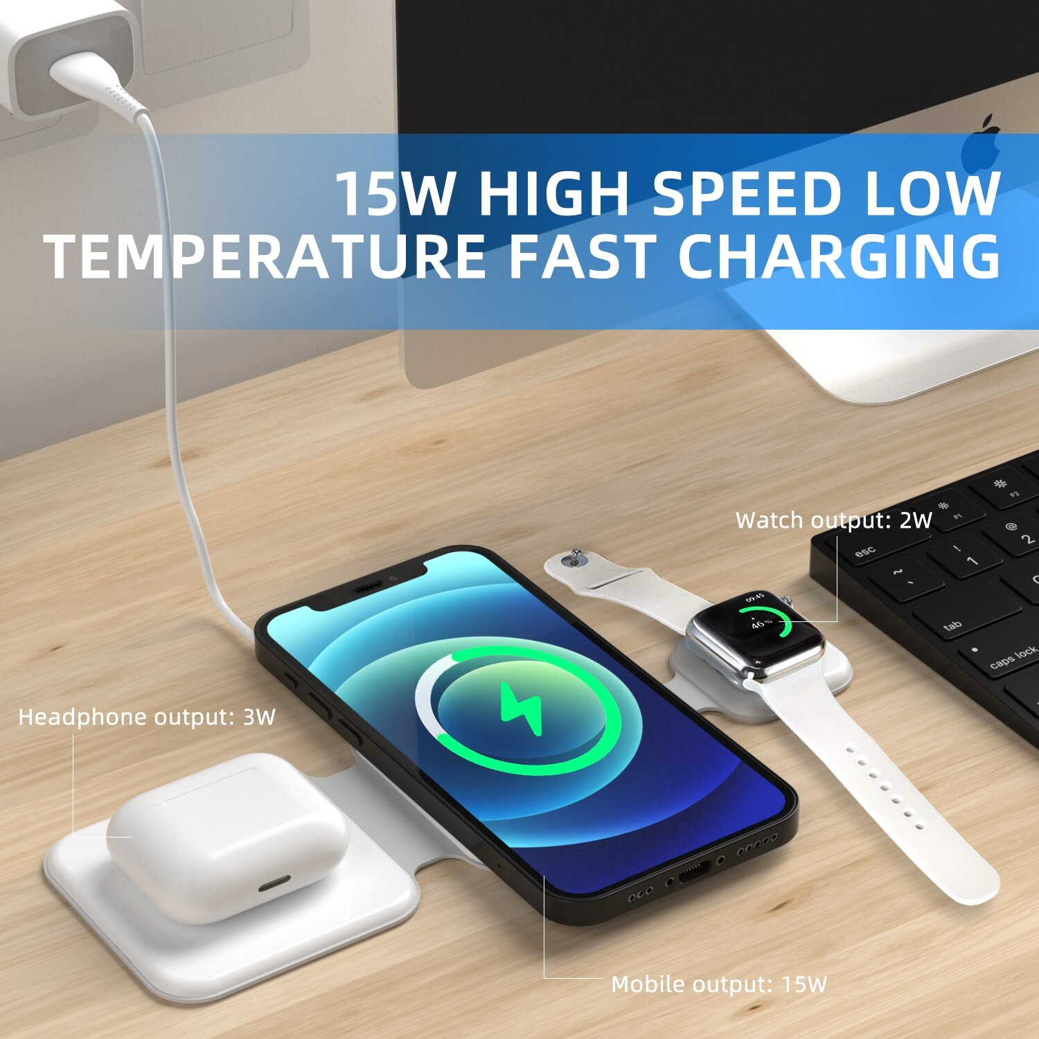 3 in 1 Magnetic Foldable Wireless Charger Charging Station Multi-Device Folding Cell Phone Wireless Charger Gadgets – תמונה 4