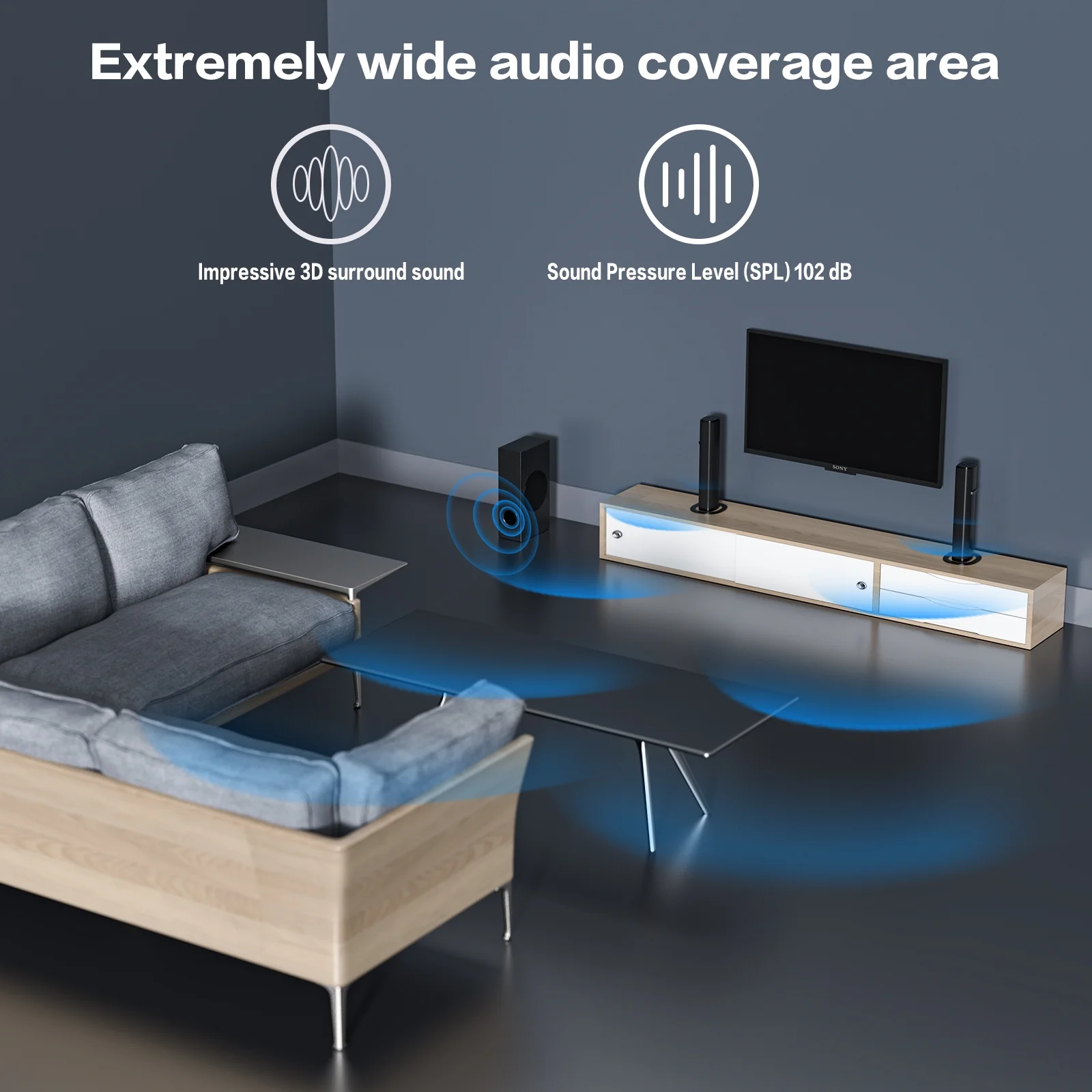 4.1Ch Sound Bar with Subwoofer, 120W Separable Sound Bar for TV, 2-In-1 Detachable Sound Bar with Usb/Aux/Coaxial/Optical/Hdmi/Bluetooth – תמונה 4