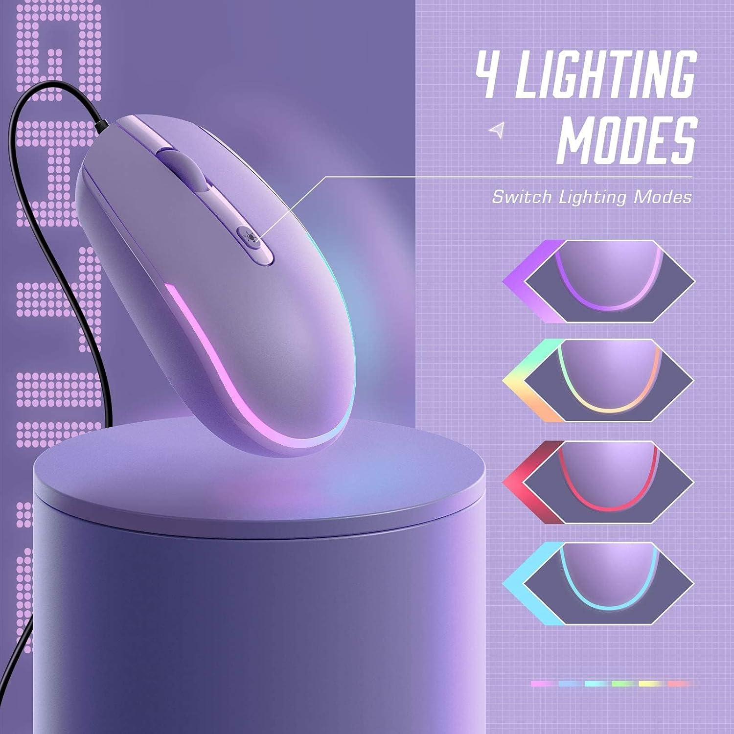 Wired Mouse - USB Computer Mice Wired with RGB Backlit Optical LED Mouse with Attached USB Cord for Laptops Notebooks Chromebook - Purple – תמונה 2