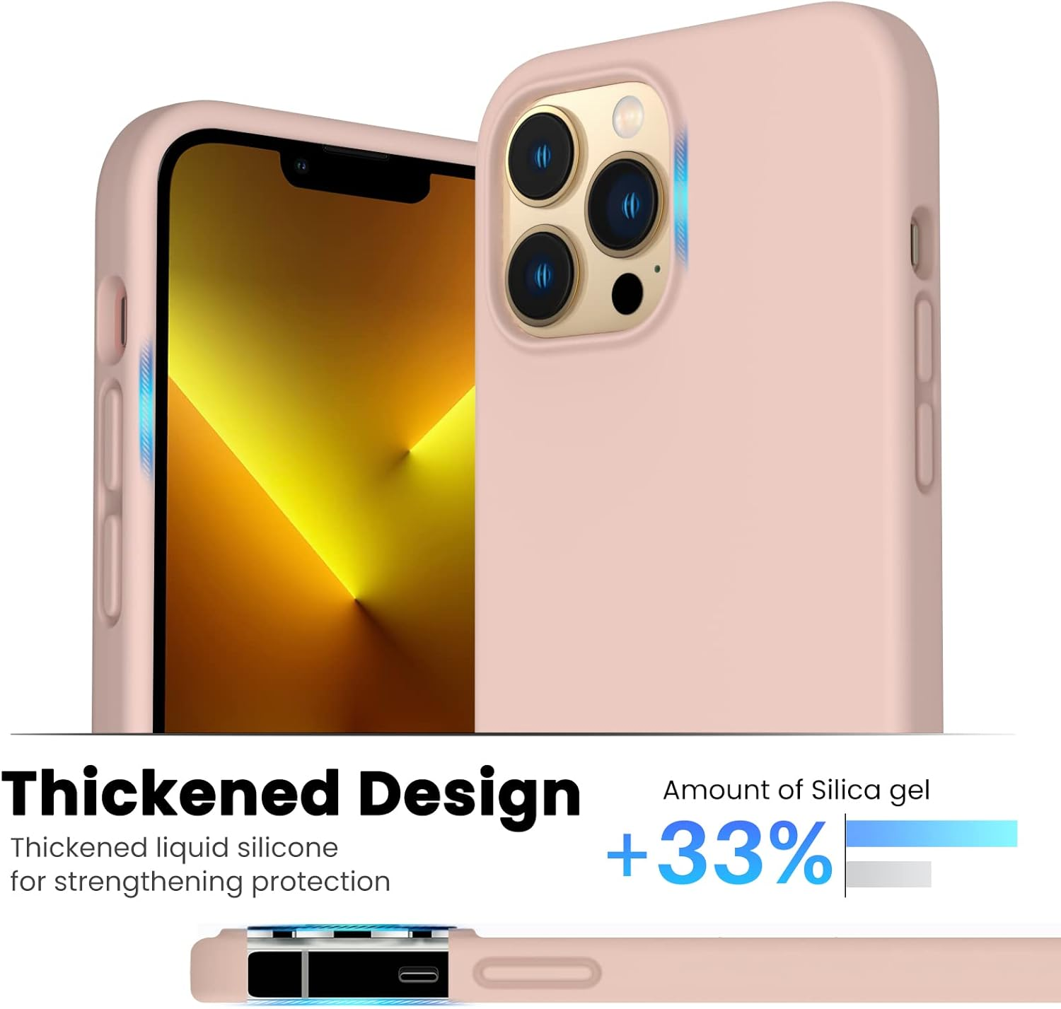 Shockproof Liquid Silicone Designed for Iphone 13 Pro Max Case 6.7", Gel Rubber Comprehensive Protection Anti-Shock Cover Drop Protection 6.7Inch-Sand Chalk Pink – תמונה 5
