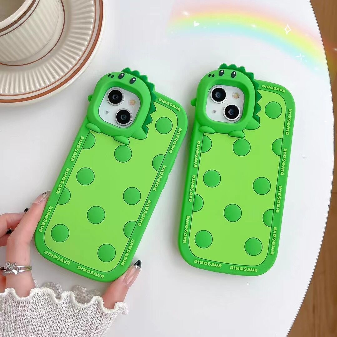 Polka Dots Green Little Dinosaur Silicone Phone Case Phone Case – תמונה 10