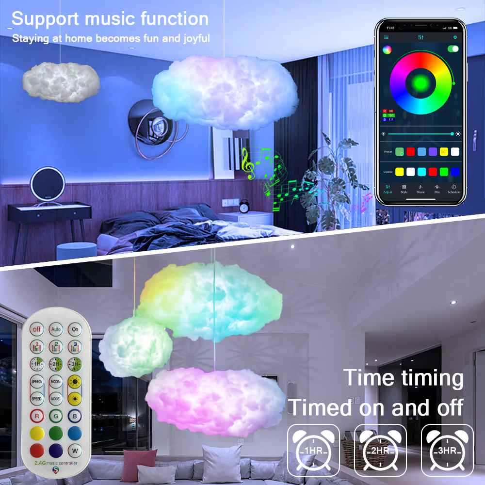 USB Cloud Light APP Control Music Synchronization 3D RGBIC Ambient Light Lightning Simulation Clouds Bedroom Room Light – תמונה 6