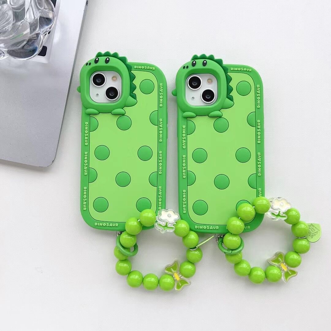 Polka Dots Green Little Dinosaur Silicone Phone Case Phone Case – תמונה 6