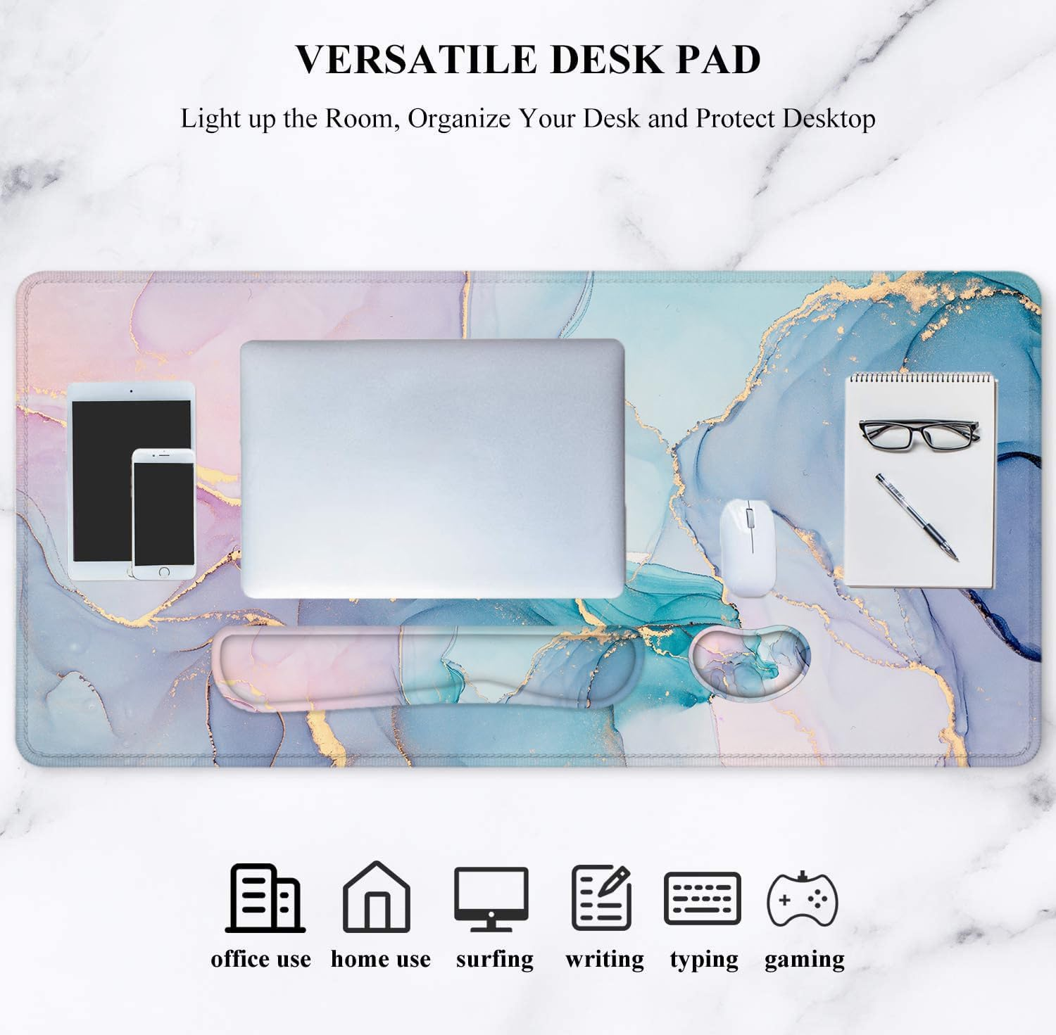 Desk Mat, Mouse Pad with Wrist Rest, 4-In-1 Large Mouse Pads for Desk, Ergonomic Mouse Pad and Keyboard Wrist Rest Gaming Keyboard Mat for Office, Home – תמונה 7