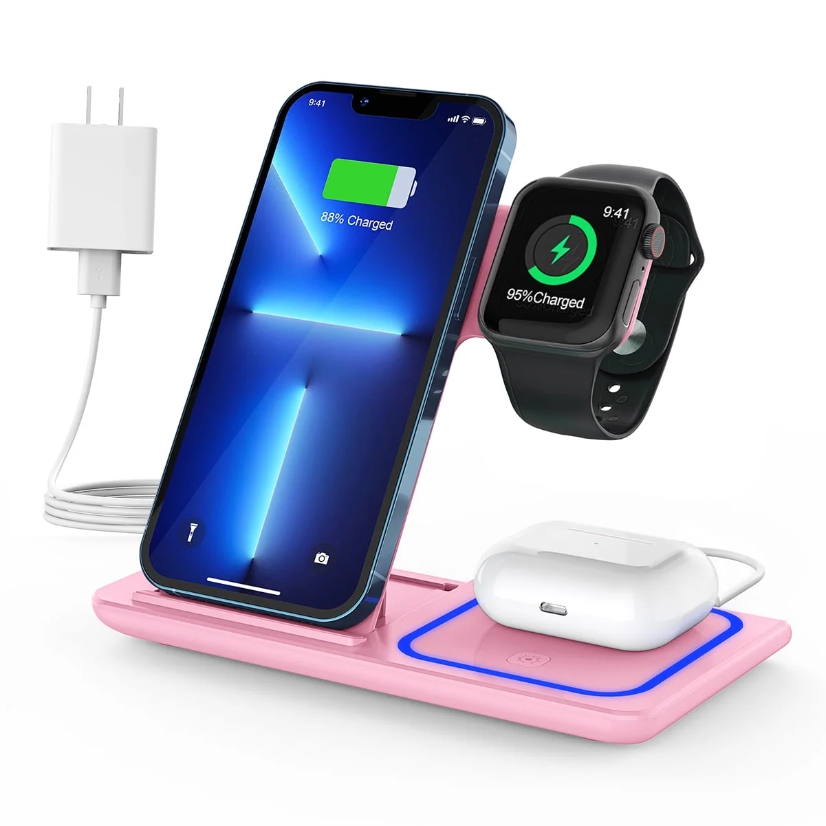 Wireless Charging Station, 2025 Upgraded 18W 3 in 1 Wireless Charger Stand for Iphone 16/15/14/13/12/11 Pro/Xs, Airpods 4/3/2/1/Pro, Iwatch Series 10/9/8/7/6/5/4/3,Samsung Phones(Green) – תמונה 10