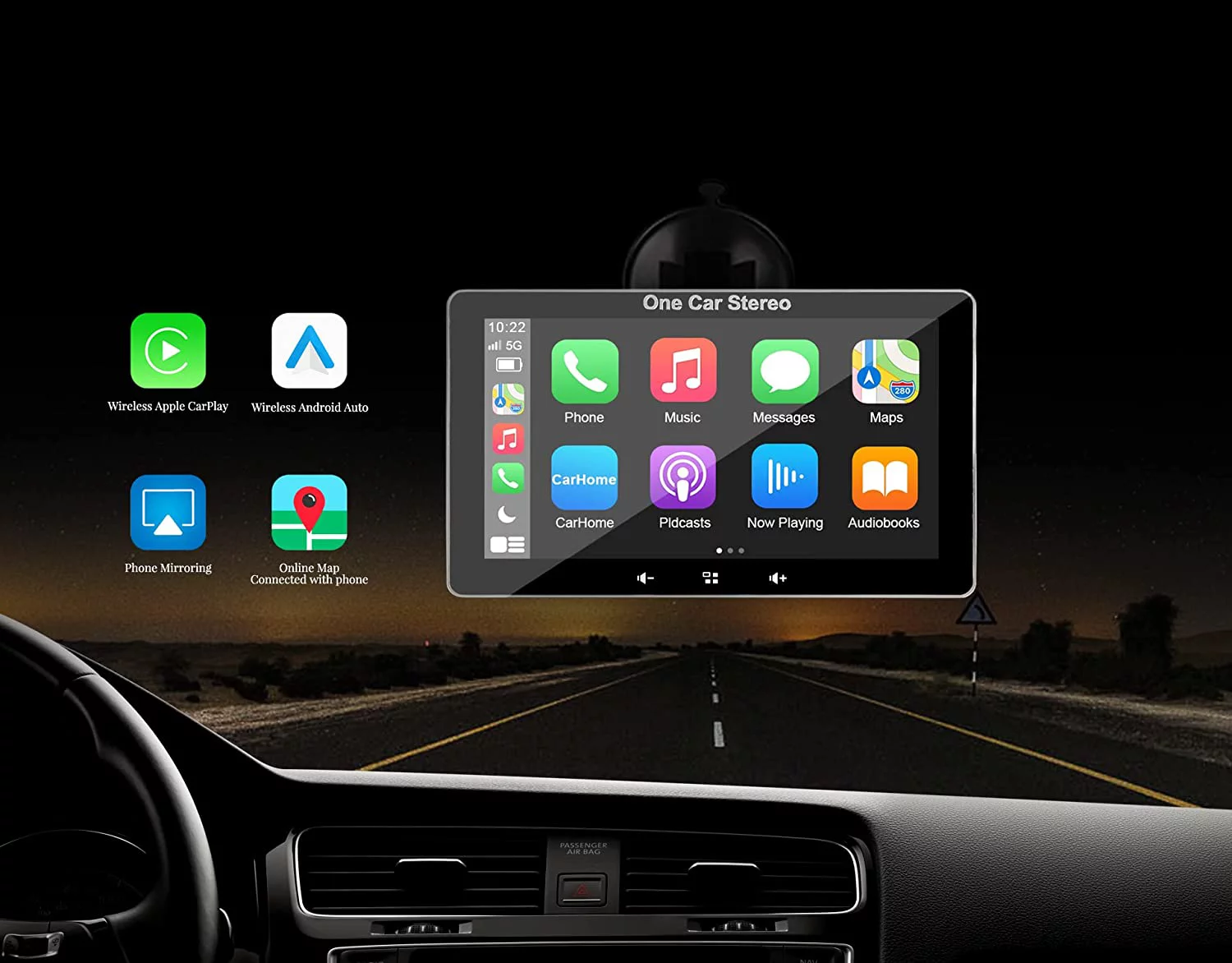 2023 Newest Portable Car Radio with Apple Carplay and Android Auto, Wireless Car Stereo 7" IPS Touchscreen with Bluetooth Hands-Free/Mirror Link/Siri Assistant, Windshield Mounted – תמונה 2