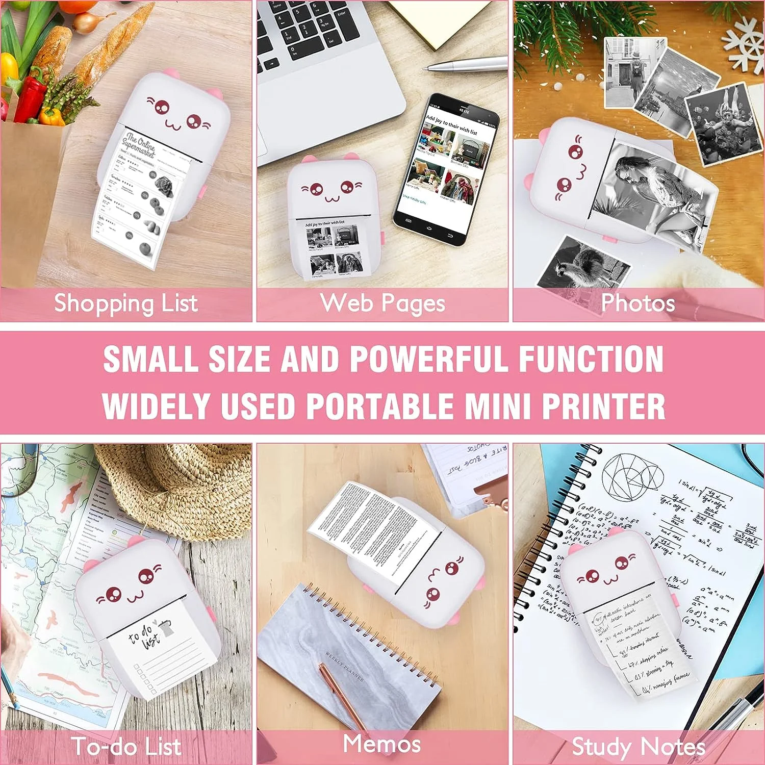 Mini Printer Portable, Pocket Thermal Printer, Wireless Bluetooth Printer Compatible with Ios Android for Picture Receipt Label Note Printing – תמונה 3