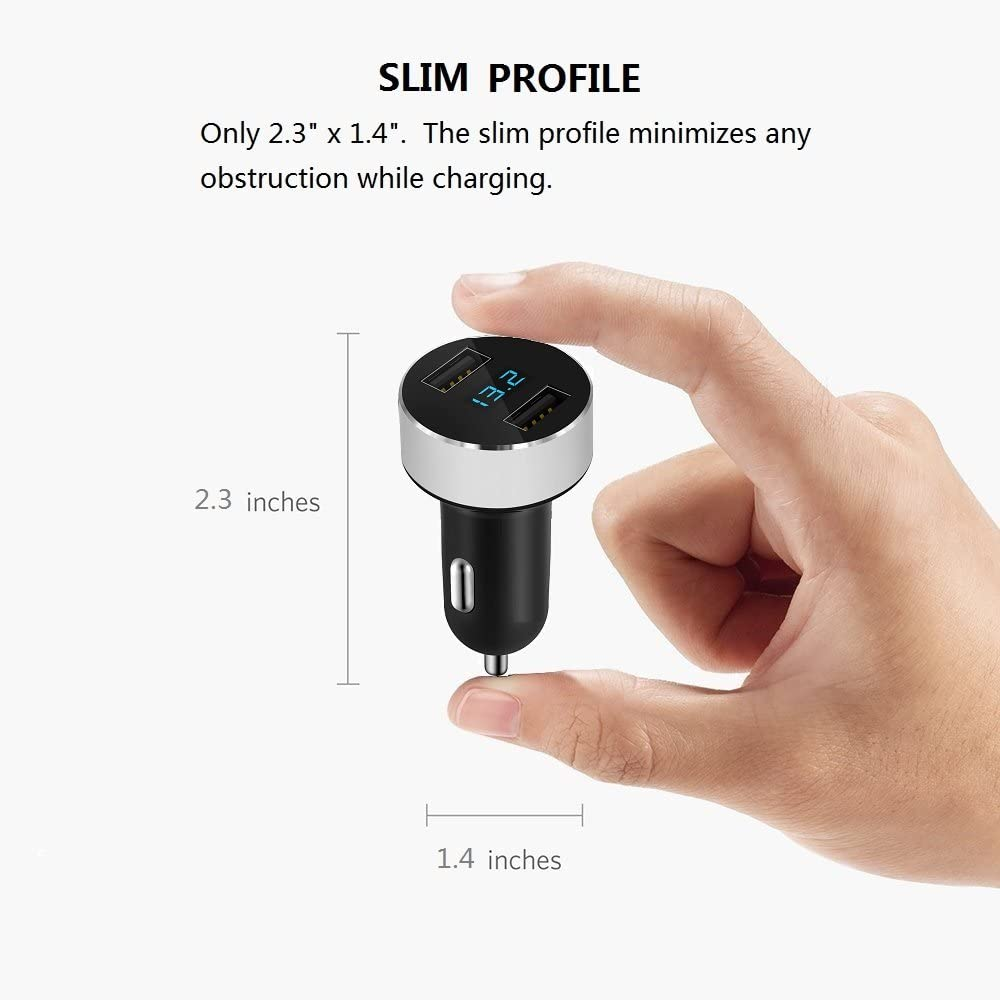 2 USB Car Charger,12V/24V Voltage Meter, Output 4.8A, Cigarette Lighter Plug Adapter Compatible with Iphone,Ipad, Samsung, USB Charging Devices, Silver – תמונה 7
