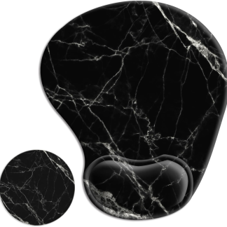 Ergonomic Mouse Pad with Wrist Rest Support Gel with Coaster, Cute Wrist Pad with Non-Slip Rubber Base, Easy Typing & Pain Relief, Black White Marble