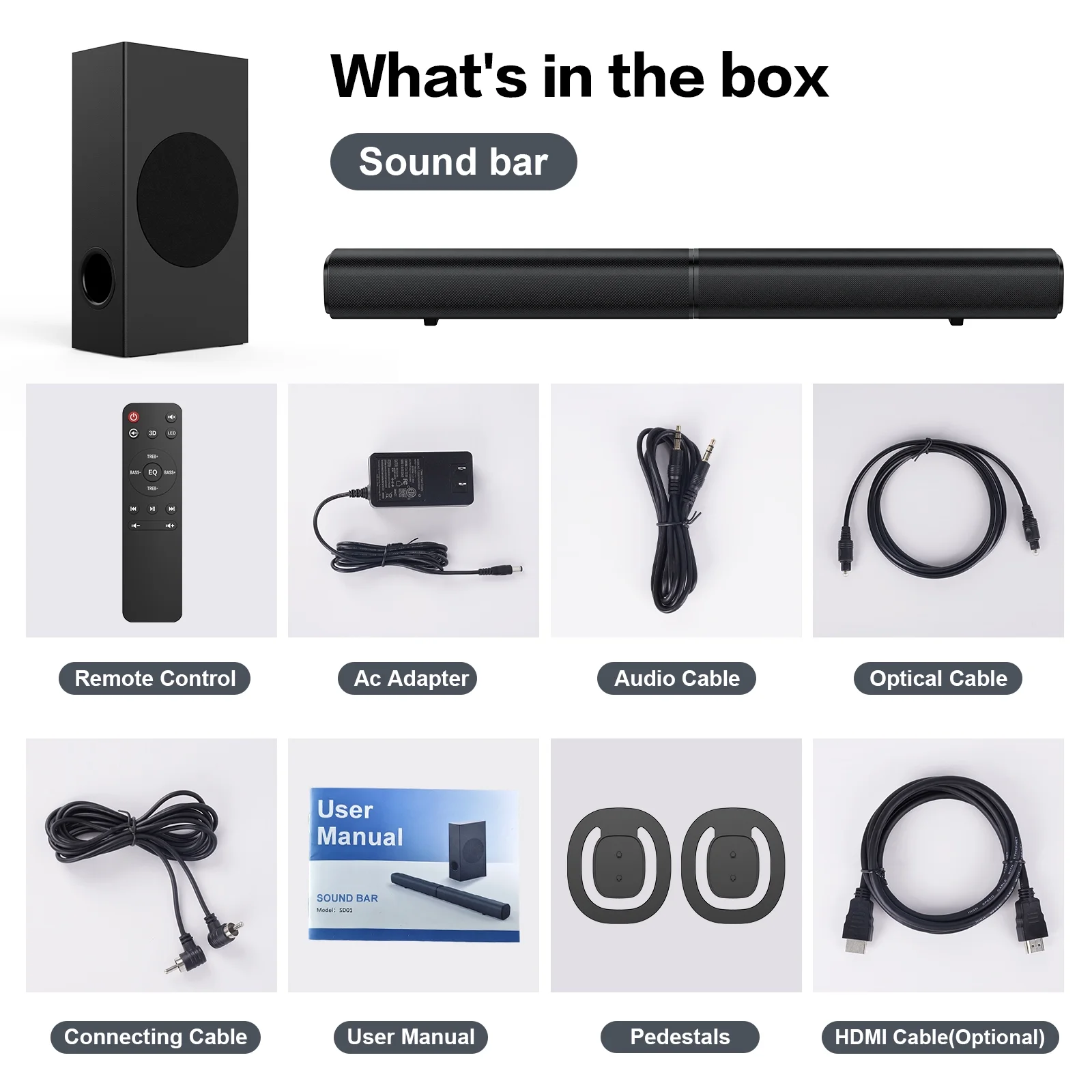 4.1Ch Sound Bar with Subwoofer, 120W Separable Sound Bar for TV, 2-In-1 Detachable Sound Bar with Usb/Aux/Coaxial/Optical/Hdmi/Bluetooth – תמונה 8