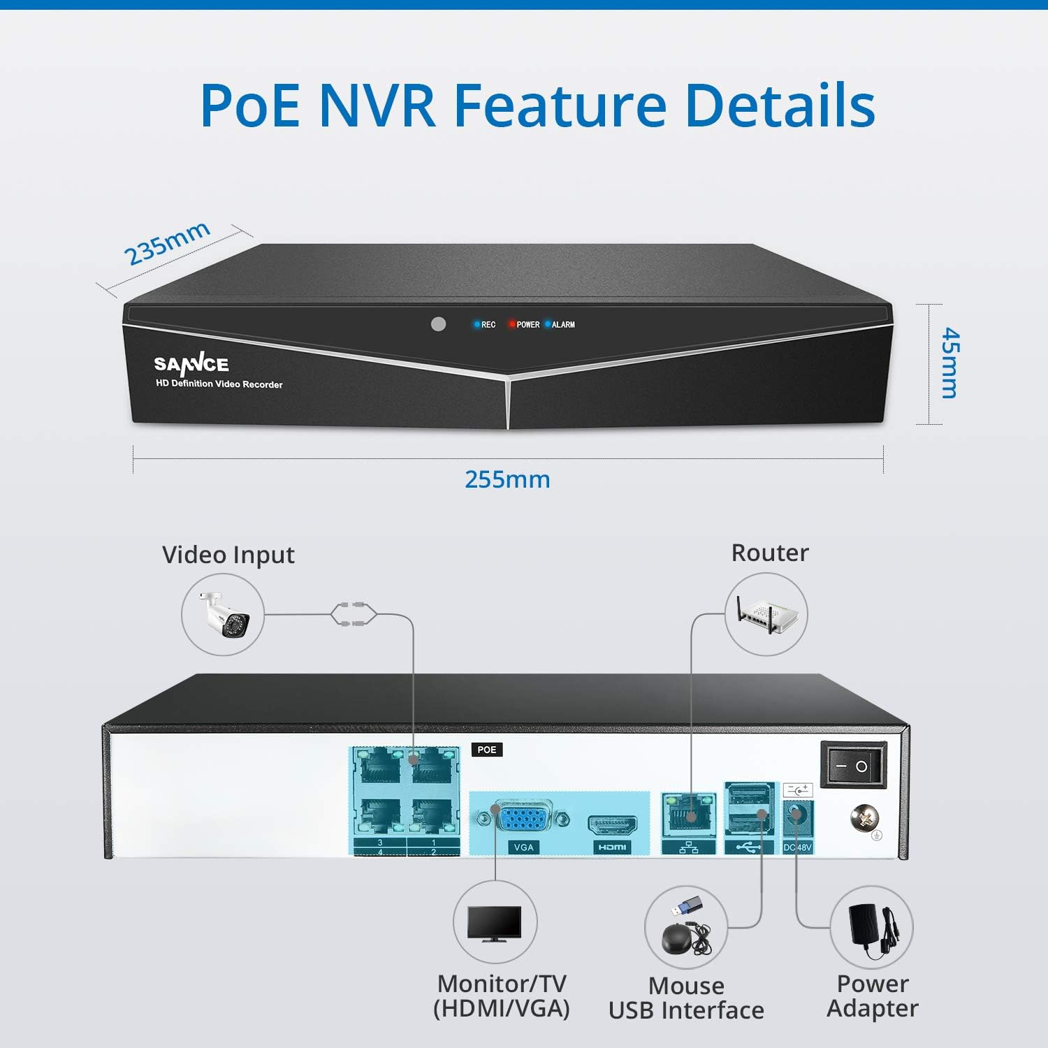4CH 1080P Full HD Xpoe Wired Security Camera System with 4Pcs 100Ft Night Vision Outdoor Bullet IP Cameras, Real Plug & Play Network Video Surveillance System, NO Hard Drive – תמונה 9