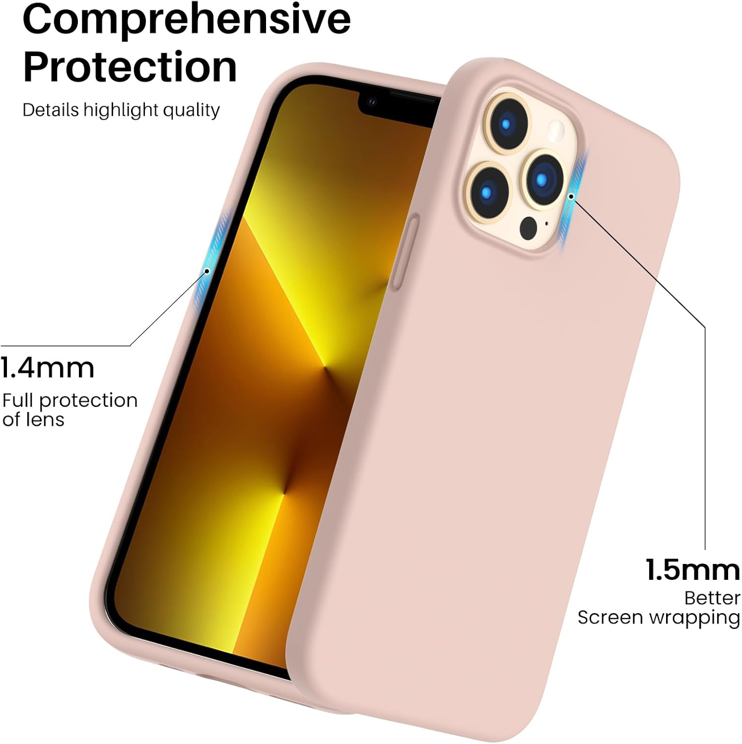 Shockproof Liquid Silicone Designed for Iphone 13 Pro Max Case 6.7", Gel Rubber Comprehensive Protection Anti-Shock Cover Drop Protection 6.7Inch-Sand Chalk Pink – תמונה 4