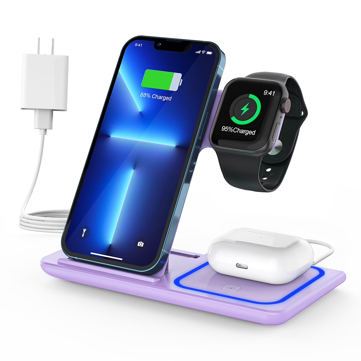 Wireless Charging Station, 2025 Upgraded 18W 3 in 1 Wireless Charger Stand for Iphone 16/15/14/13/12/11 Pro/Xs, Airpods 4/3/2/1/Pro, Iwatch Series 10/9/8/7/6/5/4/3,Samsung Phones(Green) – תמונה 12