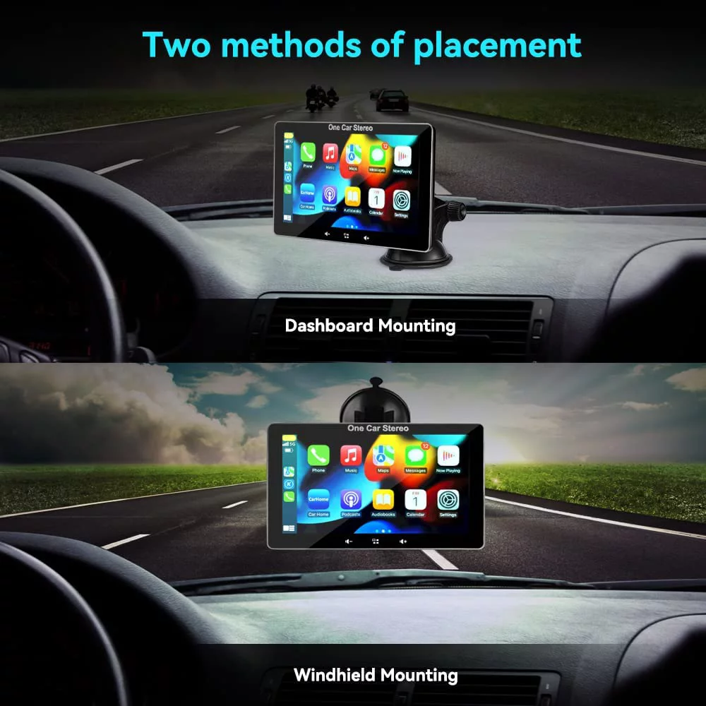 2023 Newest Portable Car Radio with Apple Carplay and Android Auto, Wireless Car Stereo 7" IPS Touchscreen with Bluetooth Hands-Free/Mirror Link/Siri Assistant, Windshield Mounted – תמונה 3