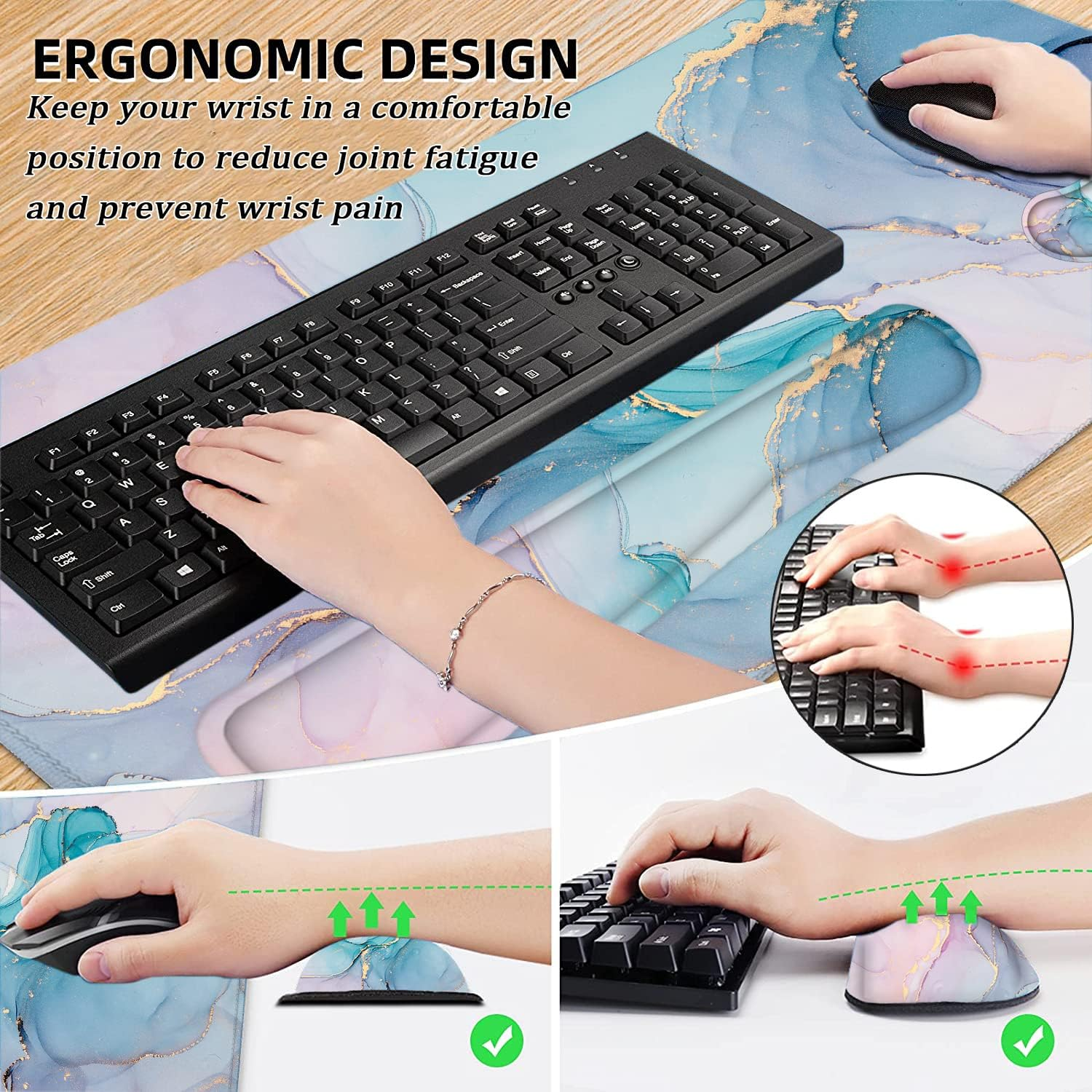 Desk Mat, Mouse Pad with Wrist Rest, 4-In-1 Large Mouse Pads for Desk, Ergonomic Mouse Pad and Keyboard Wrist Rest Gaming Keyboard Mat for Office, Home – תמונה 3