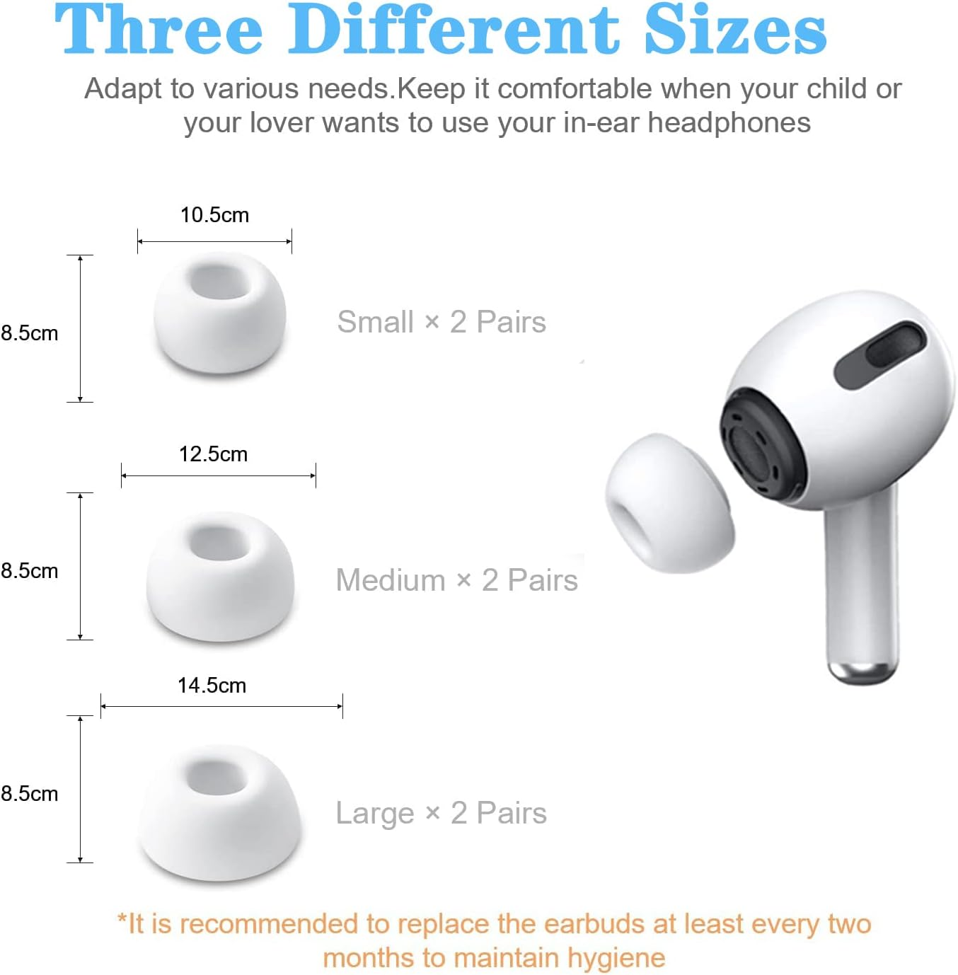 12 Pieces Replacement Ear Tips for Airpods Pro and Airpods Pro 2Nd Generation with Noise Reduction Hole, Silicone Ear Tips for Airpods Pro with Portable Storage Box And(S/M/L) (6 Pairs) – תמונה 5