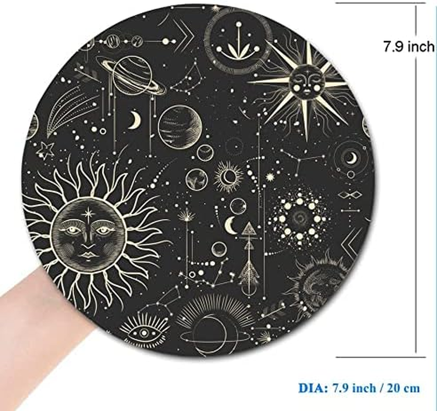 Round Mouse Pad, Celestial Pattern Sun and Moon Mouse Pad, Washable Gaming Mousepads with Lycra Cloth, Non-Slip Rubber Base Computer Small Mouse Pads for Wireless Mouse – תמונה 2