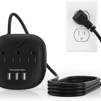 Power Strip 3 Outlets and 3 USB Ports with Switch Control, Desktop Charging Station with 5 Ft Extension Cord, Compact for Nightstand, Office and Travel - Black