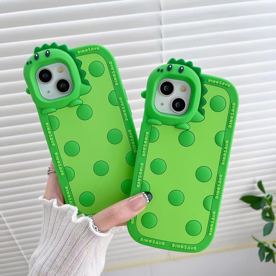 Polka Dots Green Little Dinosaur Silicone Phone Case Phone Case – תמונה 8
