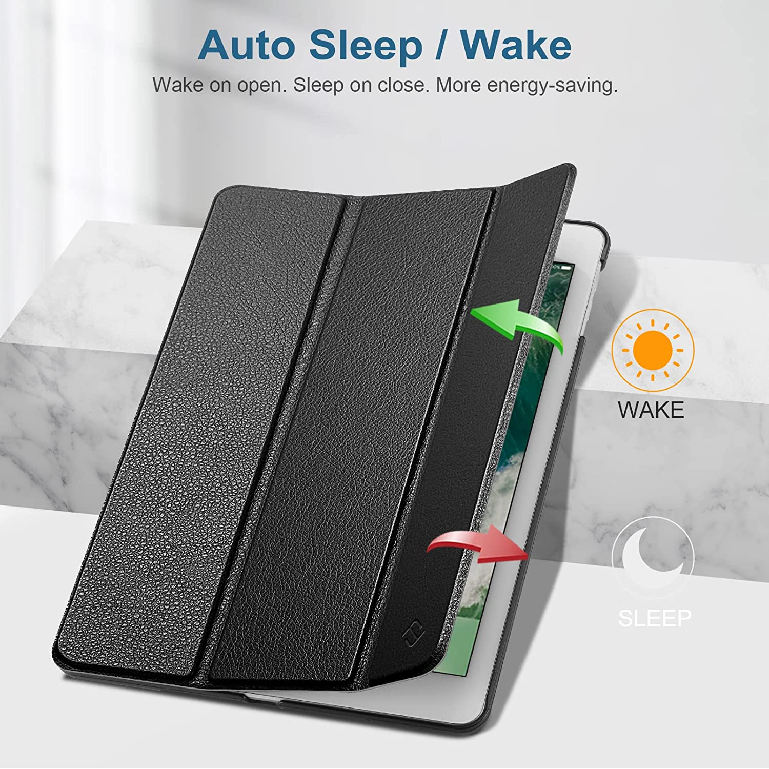 Slimshell Case for Ipad 6Th / 5Th Generation (2018 2017 Model, 9.7 Inch), Ipad Air 2 / Air 1 (9.7 Inch) - Lightweight Stand Smart Protective Cover with Auto Sleep/Wake, Black – תמונה 5