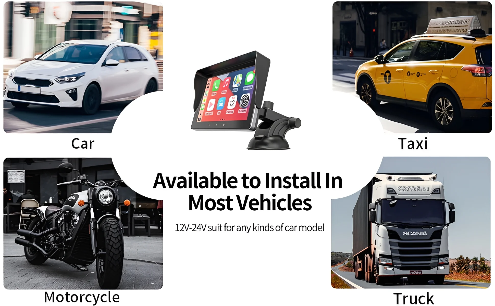 2023 Newest Portable Car Radio with Apple Carplay and Android Auto, Wireless Car Stereo 7" IPS Touchscreen with Bluetooth Hands-Free/Mirror Link/Siri Assistant, Windshield Mounted – תמונה 8