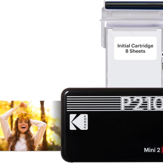 KODAK Mini 2 Retro 4PASS Portable Photo Printer (2.1X3.4 Inches) + 8 Sheets, Black