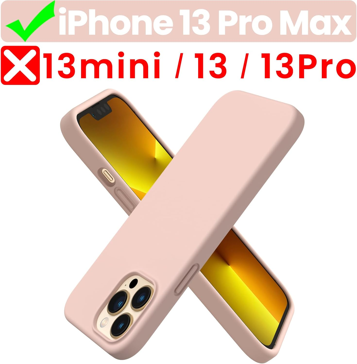 Shockproof Liquid Silicone Designed for Iphone 13 Pro Max Case 6.7", Gel Rubber Comprehensive Protection Anti-Shock Cover Drop Protection 6.7Inch-Sand Chalk Pink – תמונה 7