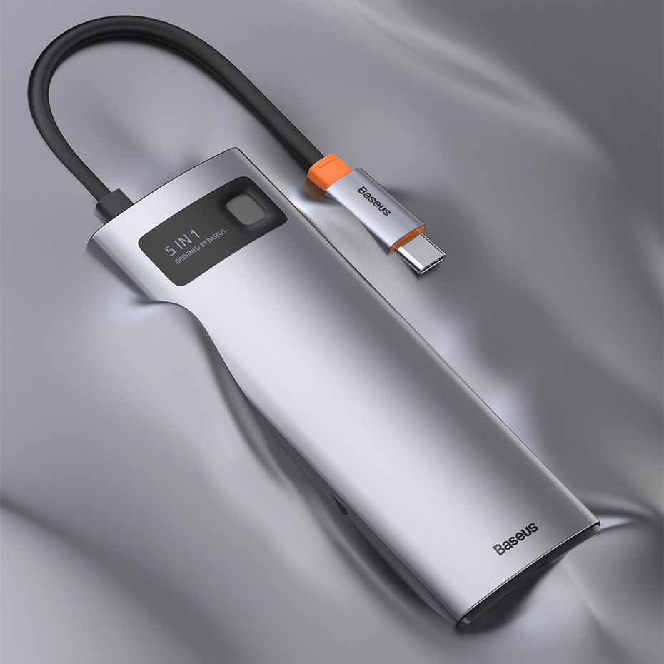 Baseus Metal Gleam Series 5 in 1 Multifunctional Type C HUB Docking Station Gray 30Hz Version