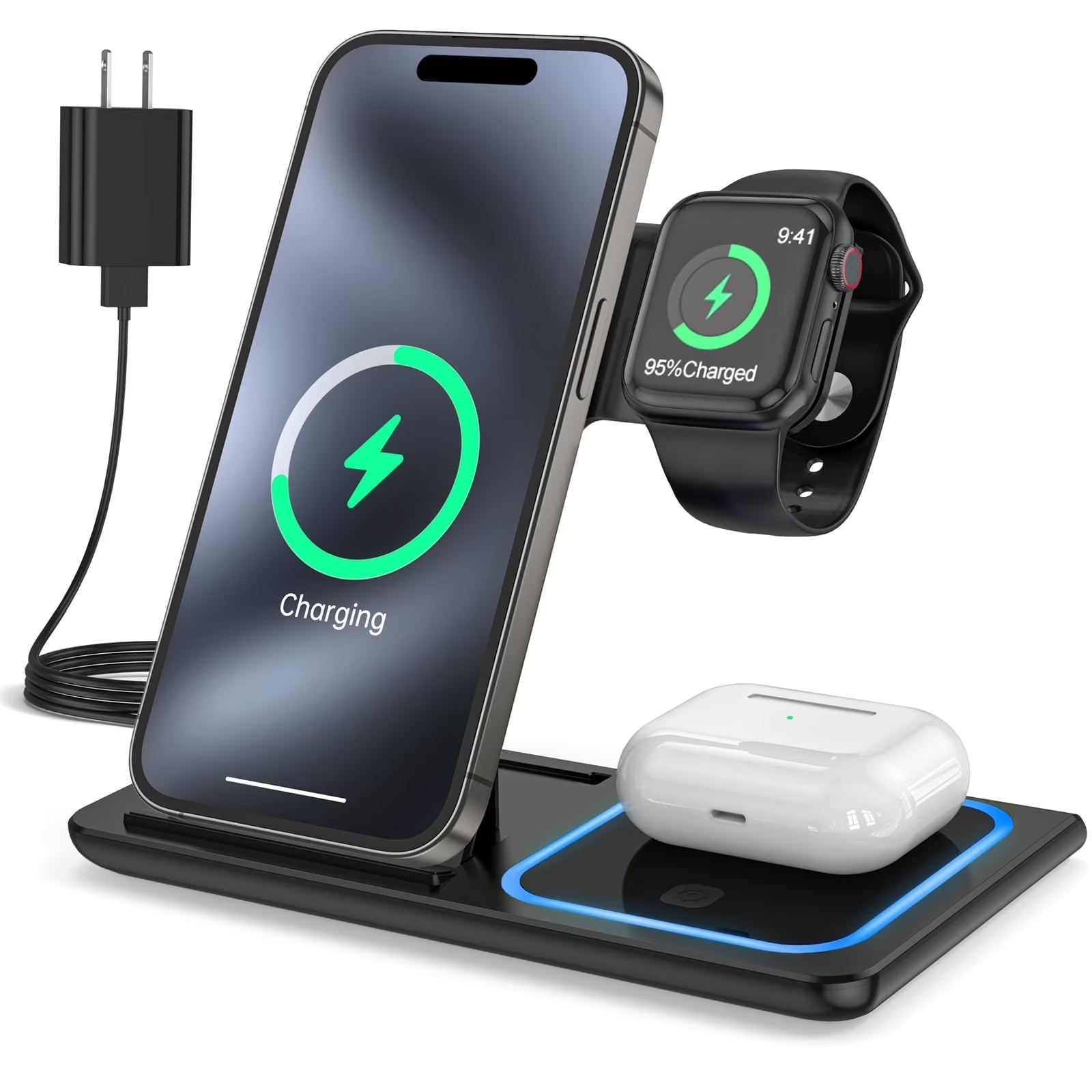 Wireless Charging Station, 2025 Upgraded 18W 3 in 1 Wireless Charger Stand for Iphone 16/15/14/13/12/11 Pro/Xs, Airpods 4/3/2/1/Pro, Iwatch Series 10/9/8/7/6/5/4/3,Samsung Phones(Green) – תמונה 13